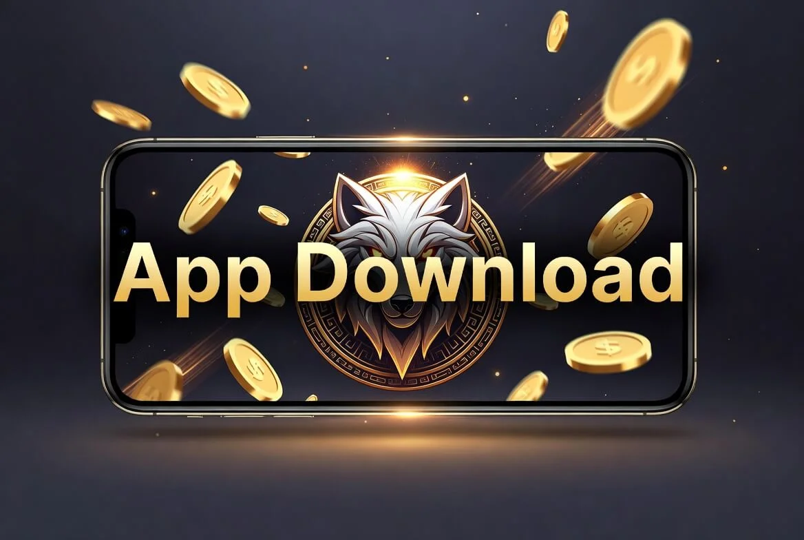 Wolf Winner app download on Android with the casino lobby on a phone